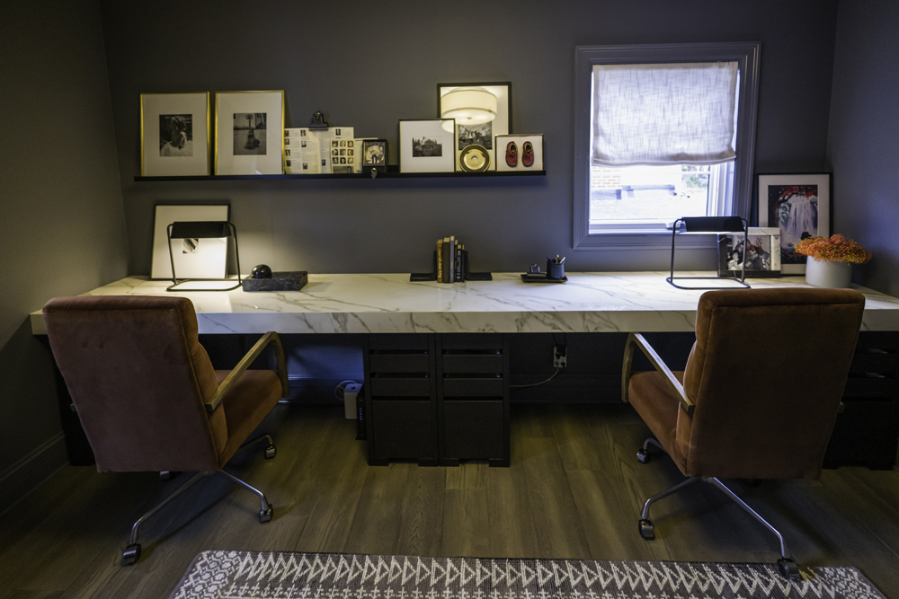 A gorgeous new wall desk in the renovated home office