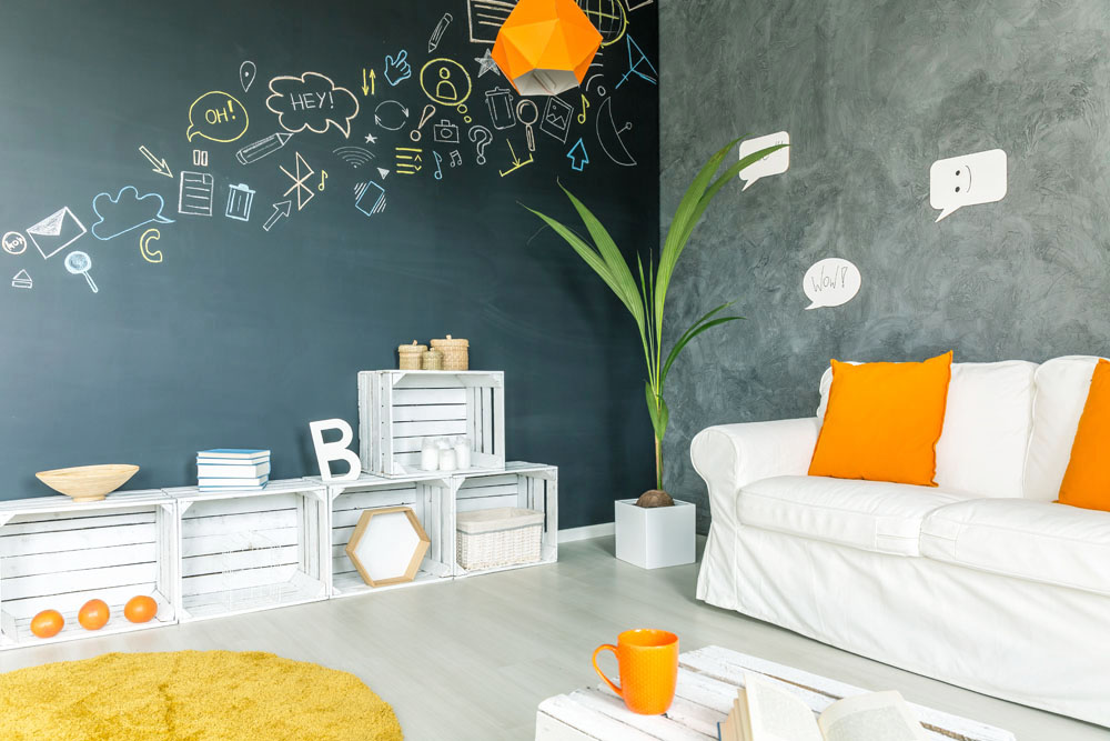 A chalkboard accent wall