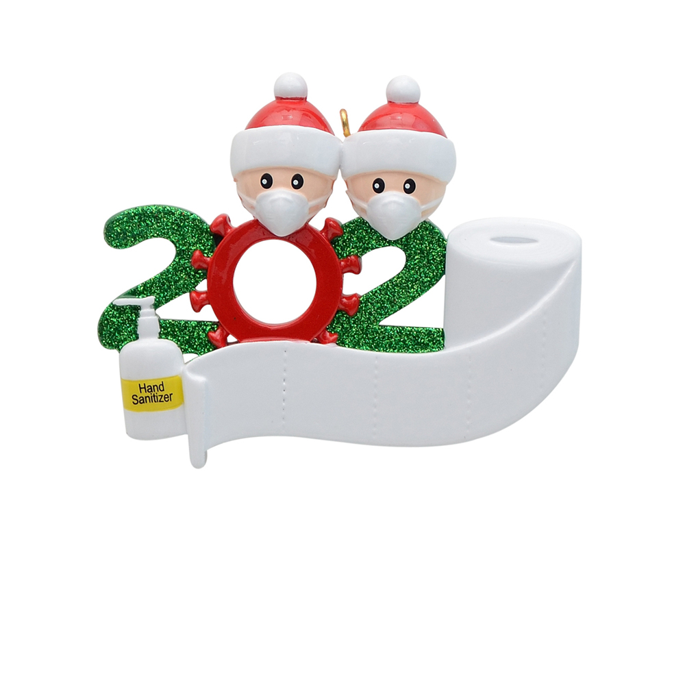 Christmas Ornament from 2020 with toilet paper and hand sanitizer