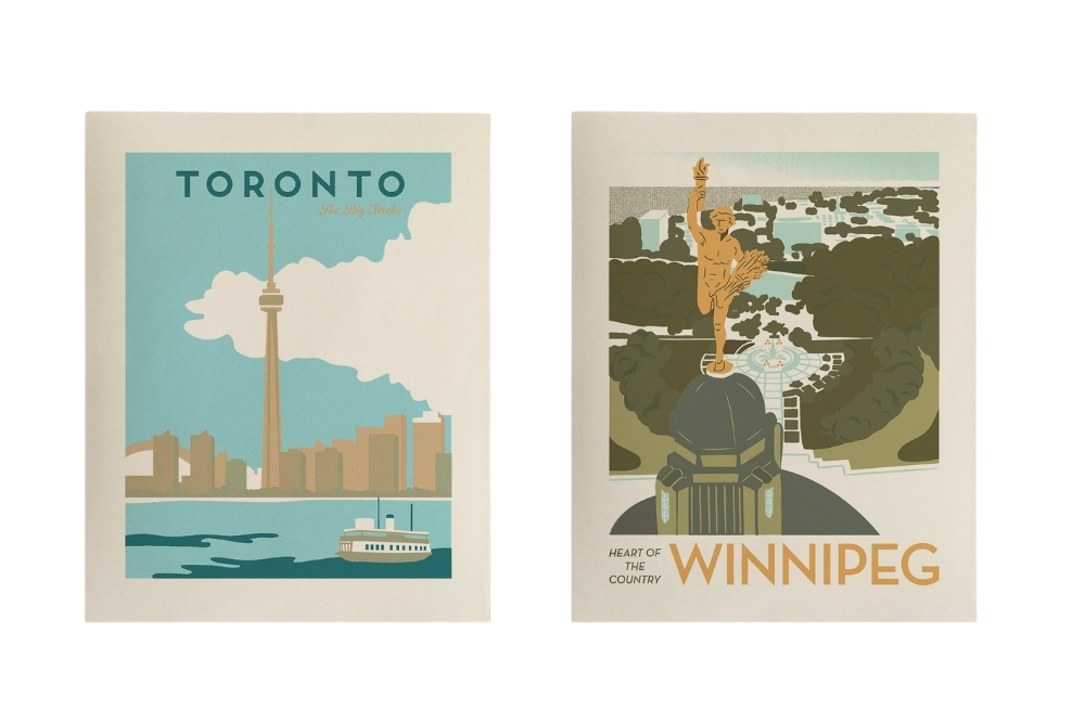 Two posters: one of Toronto, one of Winnipeg