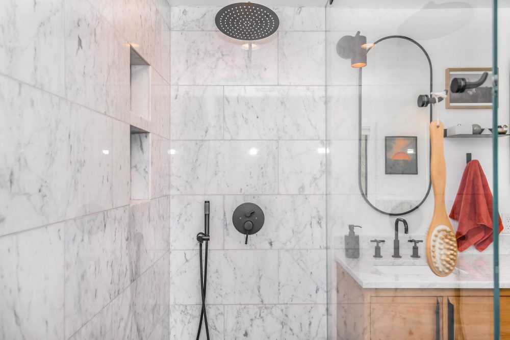 A renovated bathroom and shower