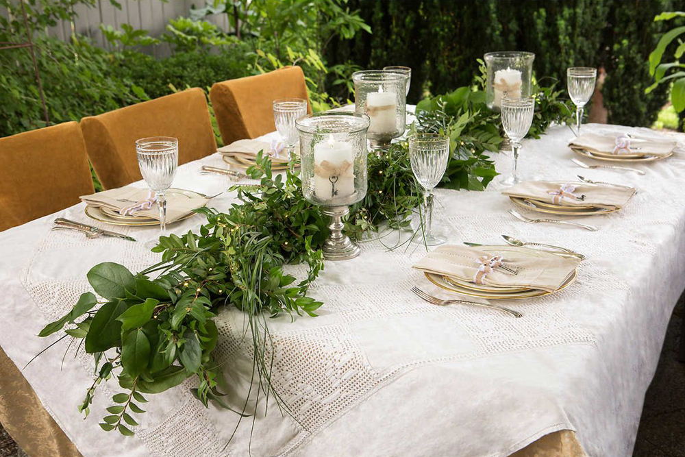 Fresh garland on a dining table