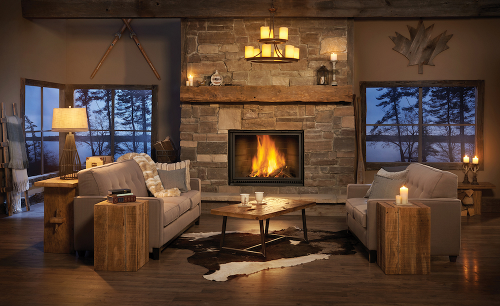 Fireplace in cozy cottage setting