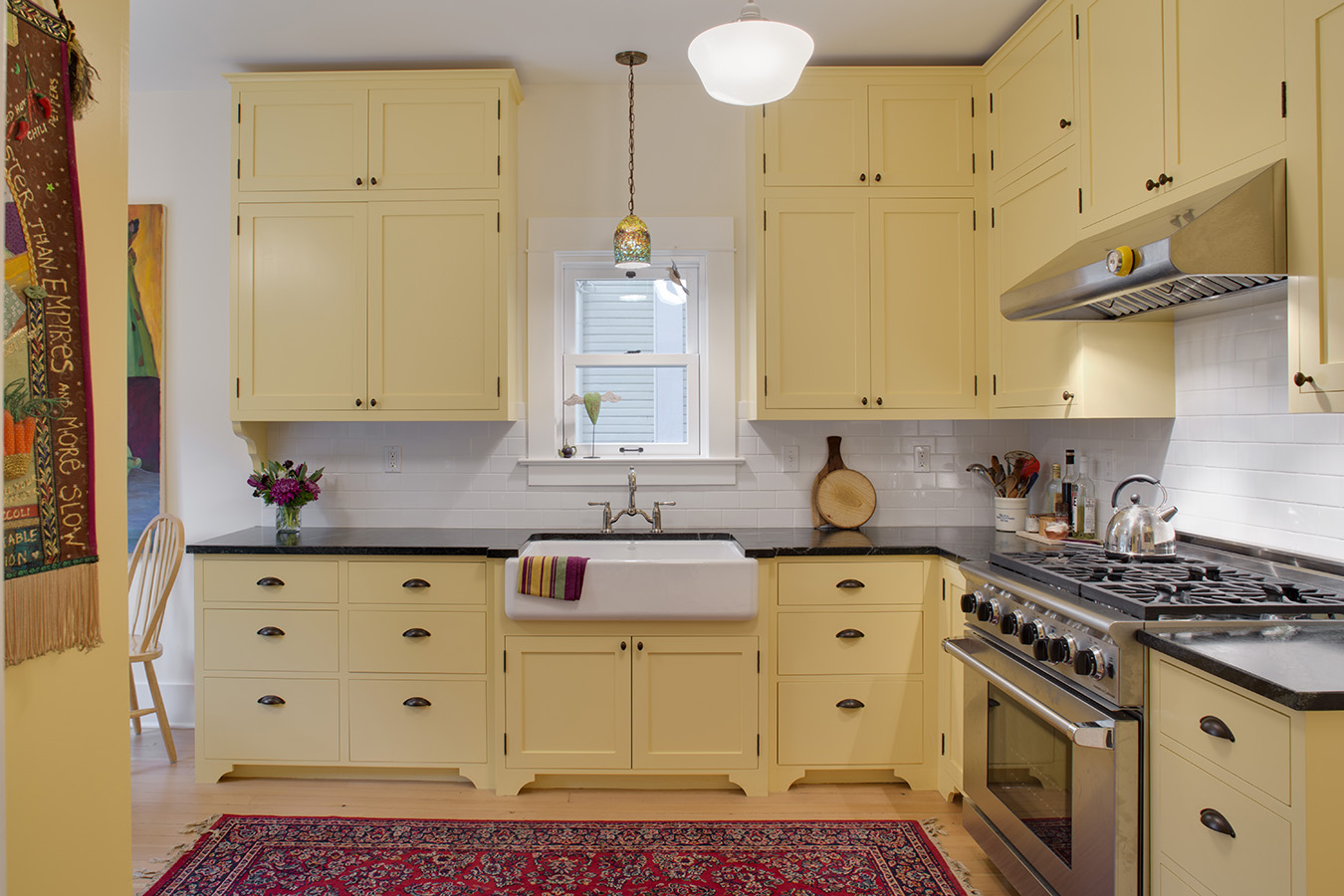 Creamy yellow kitchen cabinets