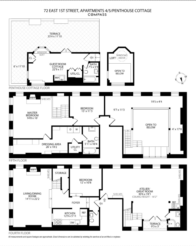 Floor plan of duplex with rooftop cottage in New York's East Village