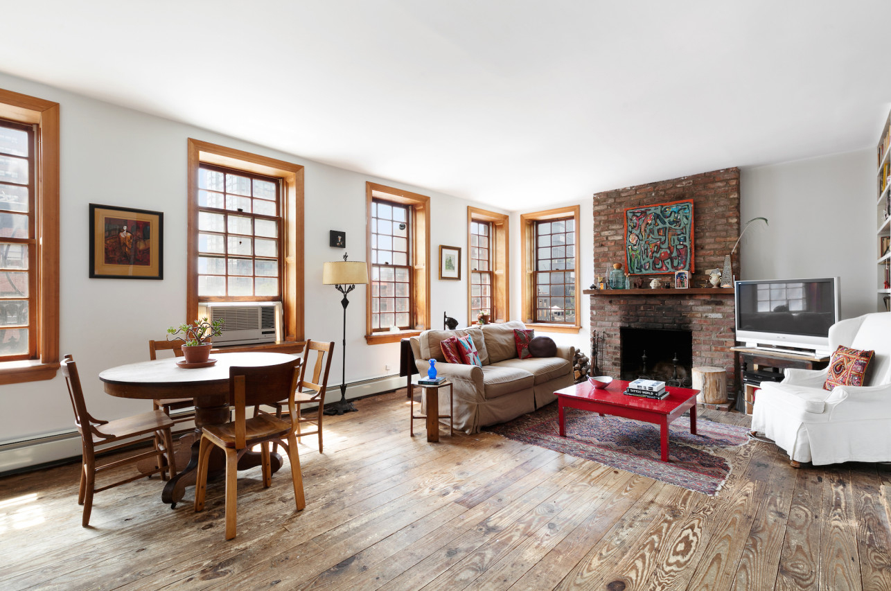 Living room in duplex with rooftop cottage in New York's East Village