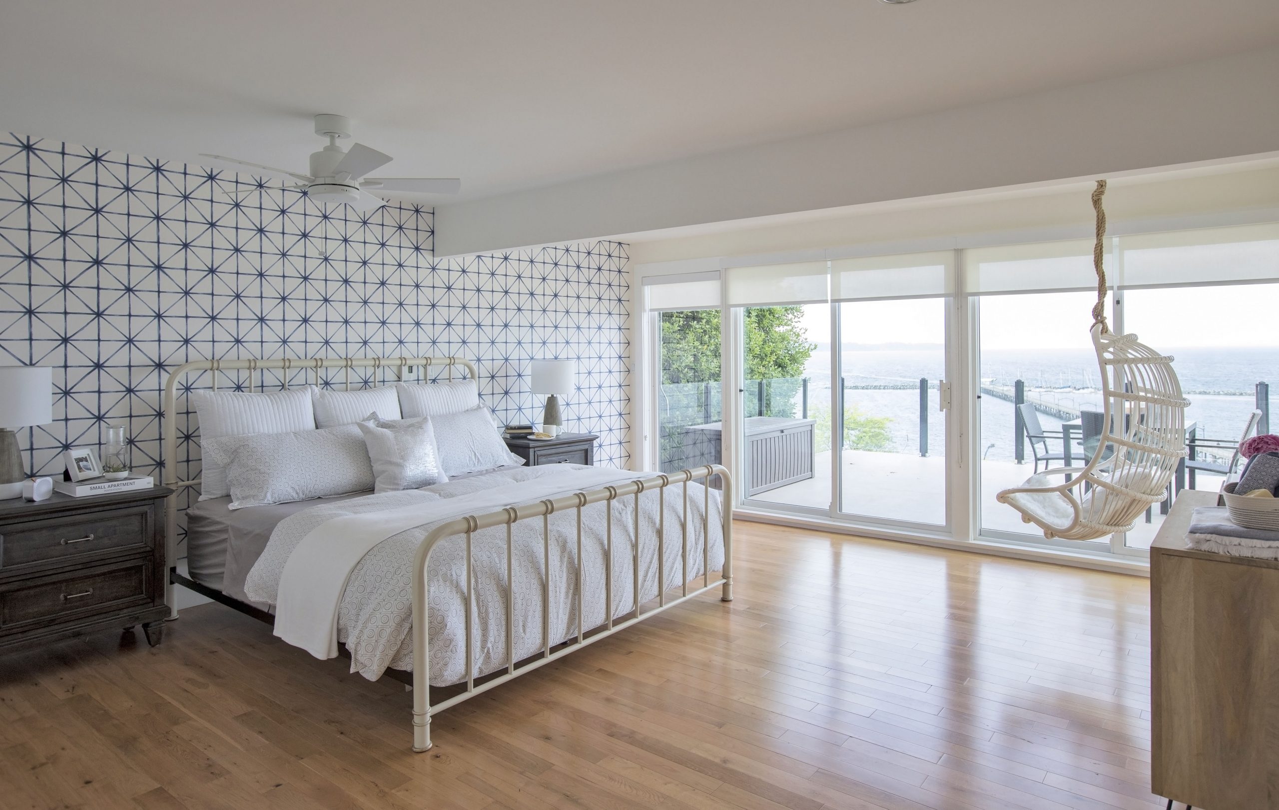 A master bedroom with a spectacular sea view enjoyed from bed.