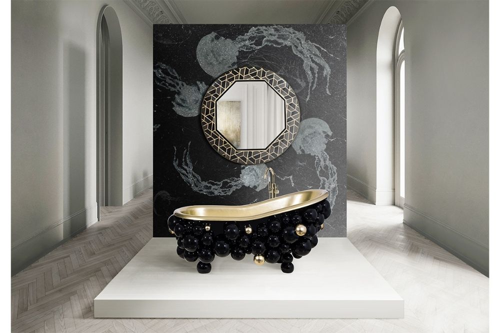 black and gold freestanding bathtub
