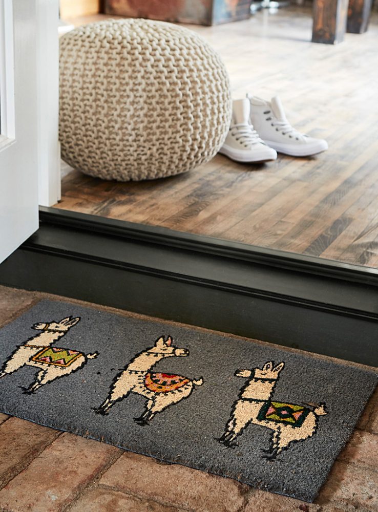Entryway doormat with llamas print