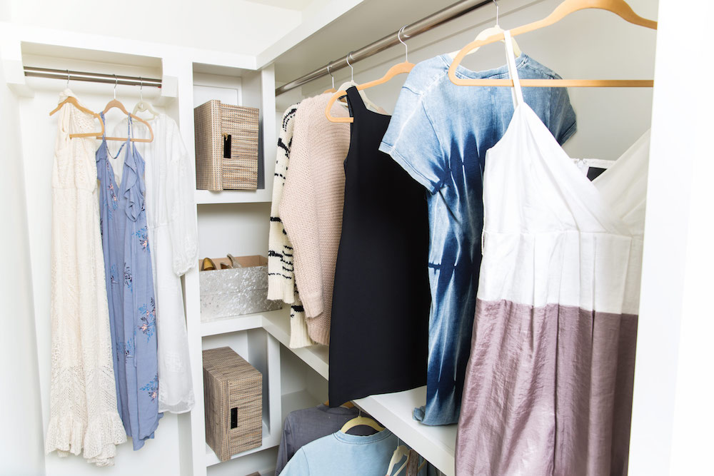 A well-organized walk-in closet