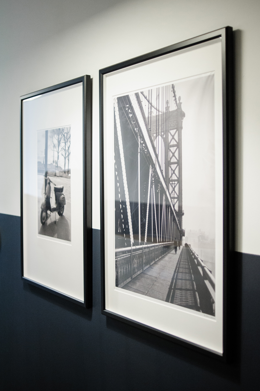 Black and white photography gallery wall.