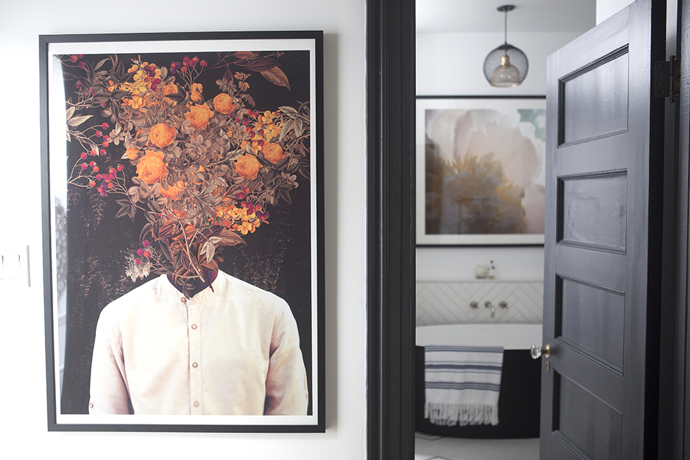 Artwork on the wall of person's head exploding into plants