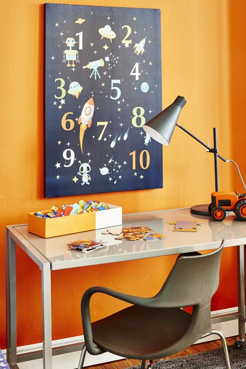 Colourful homework zone ideal for small spaces.