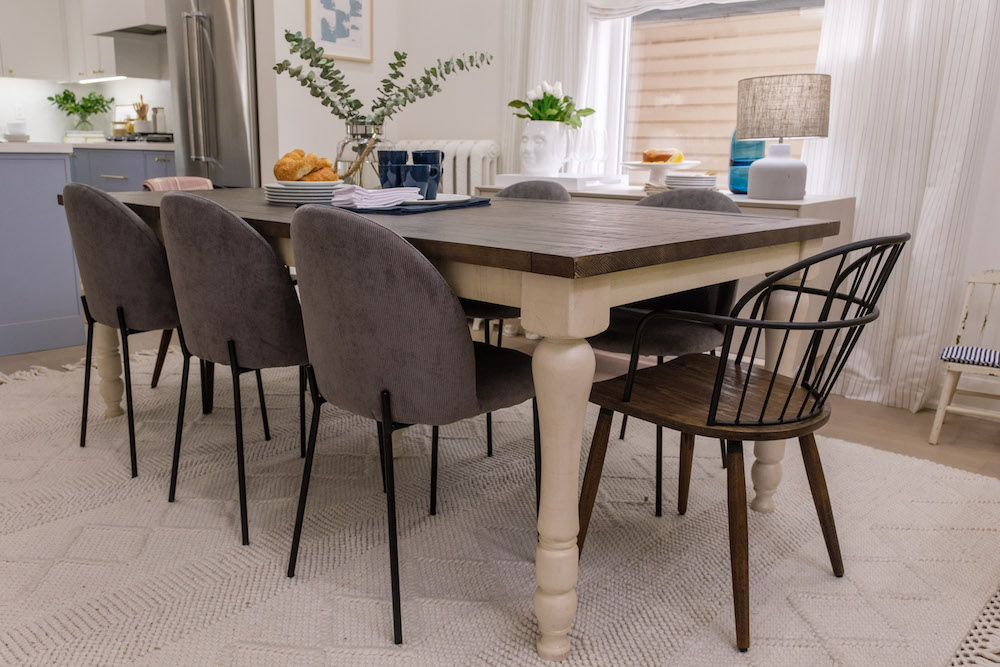 Dining room table with minimalist chairs