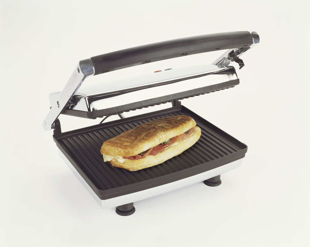 Grill with a sandwich inside