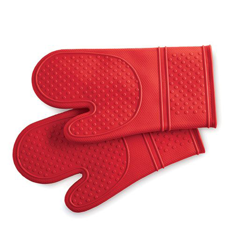 Bright red silicone oven mitts