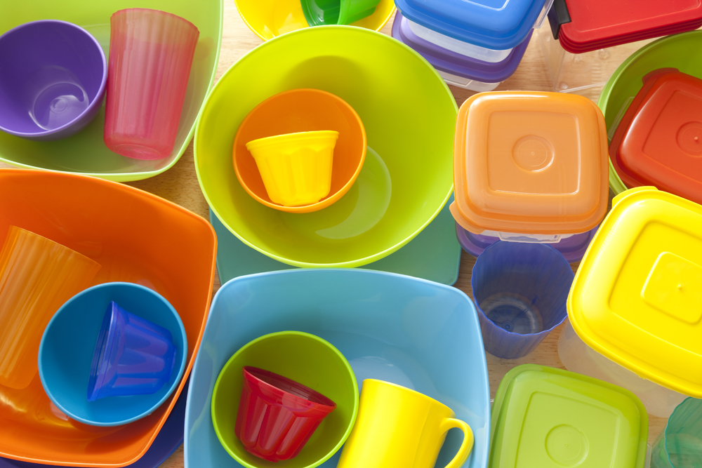 Plastic food containers in an assortment of colours