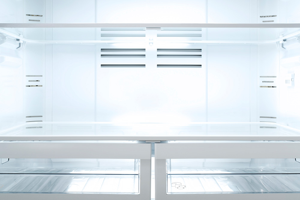 Glass shelves in a fridge