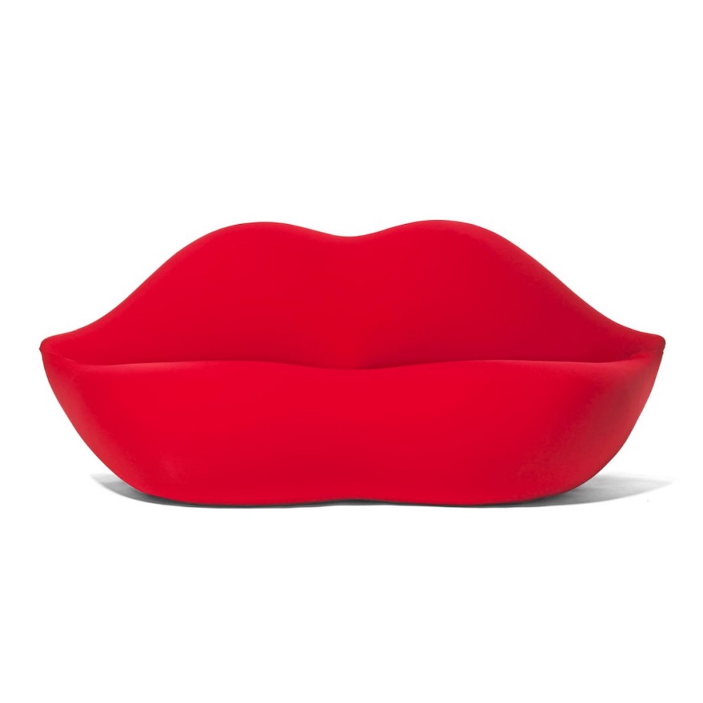 Bright red lip-shaped sofa