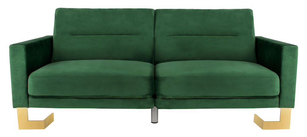 Green sofa with brass legs