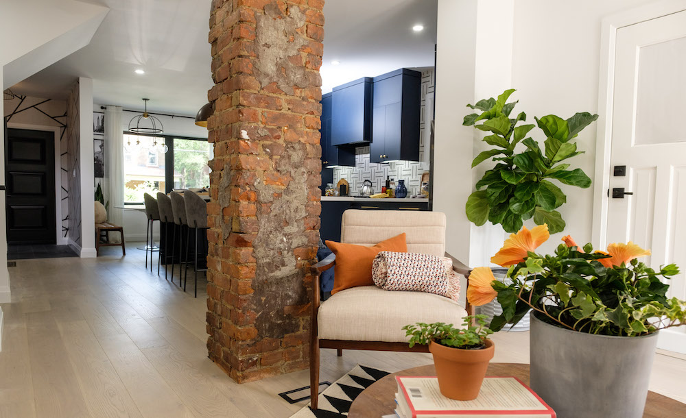 Chimney stack in modern home