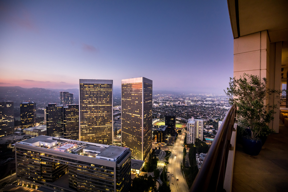 The skyline views of Los Angeles from the spacious balcony