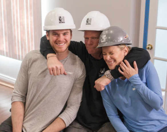 Mike Holmes, Mike Holmes Jr and Sherry Holmes on set