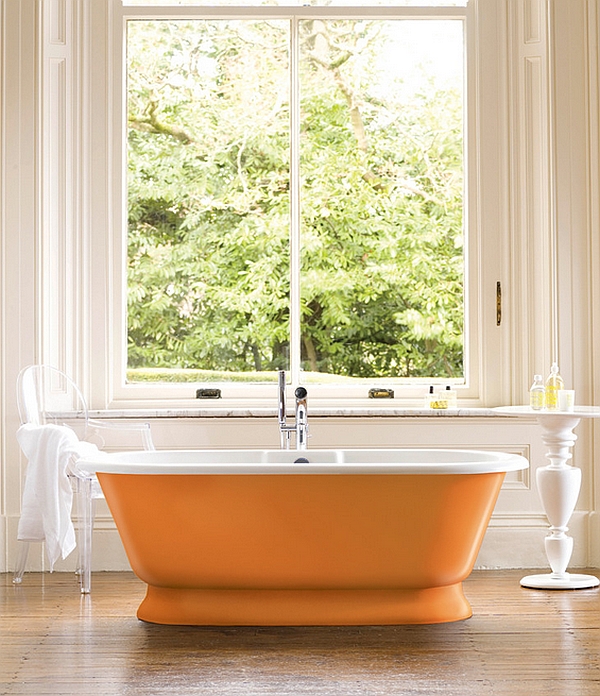 modern orange free standing bathtub