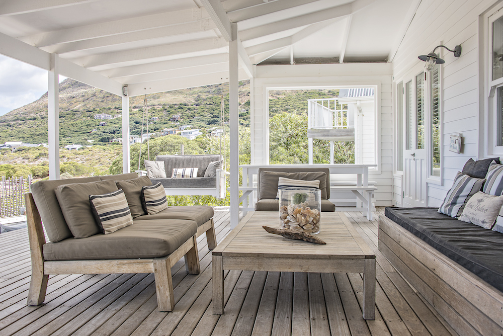 grey furniture on wooden patio
