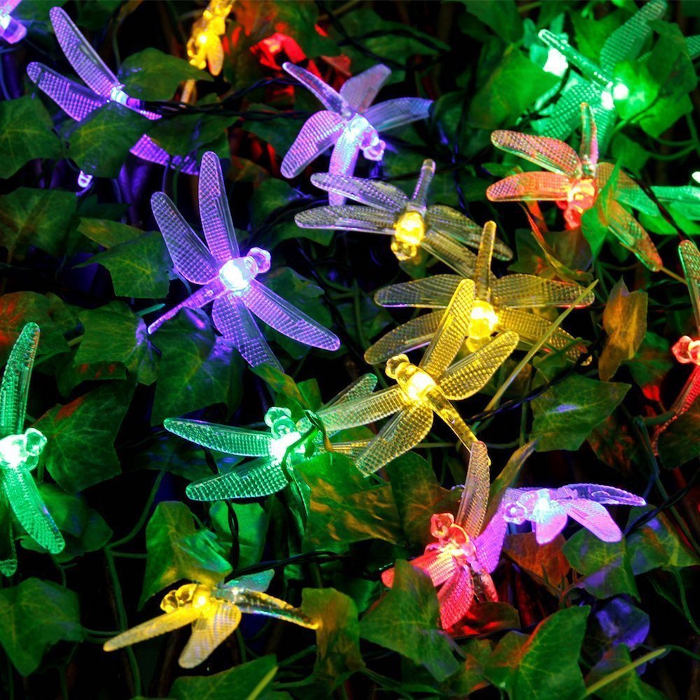 colourful outdoor lights in leaves