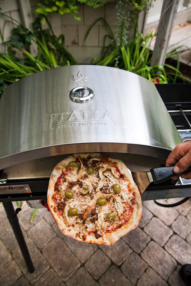 pizza and pizza oven accessory on patrio