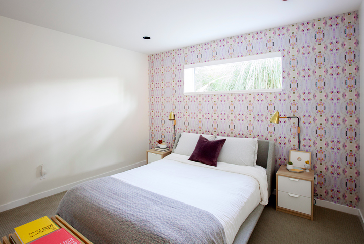 Bedroom with pink feature wall