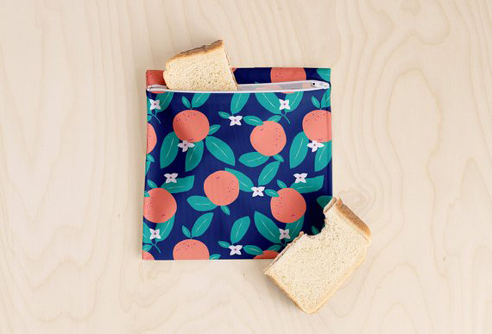 Peach-print reusable sandwich bag