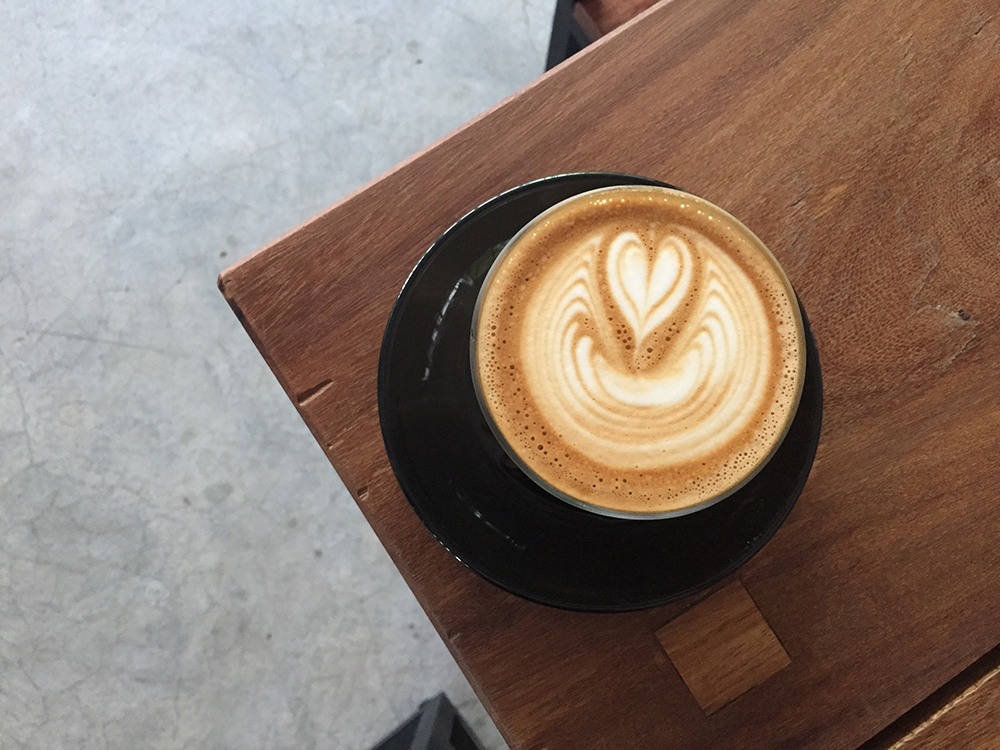 Latte on a wood table