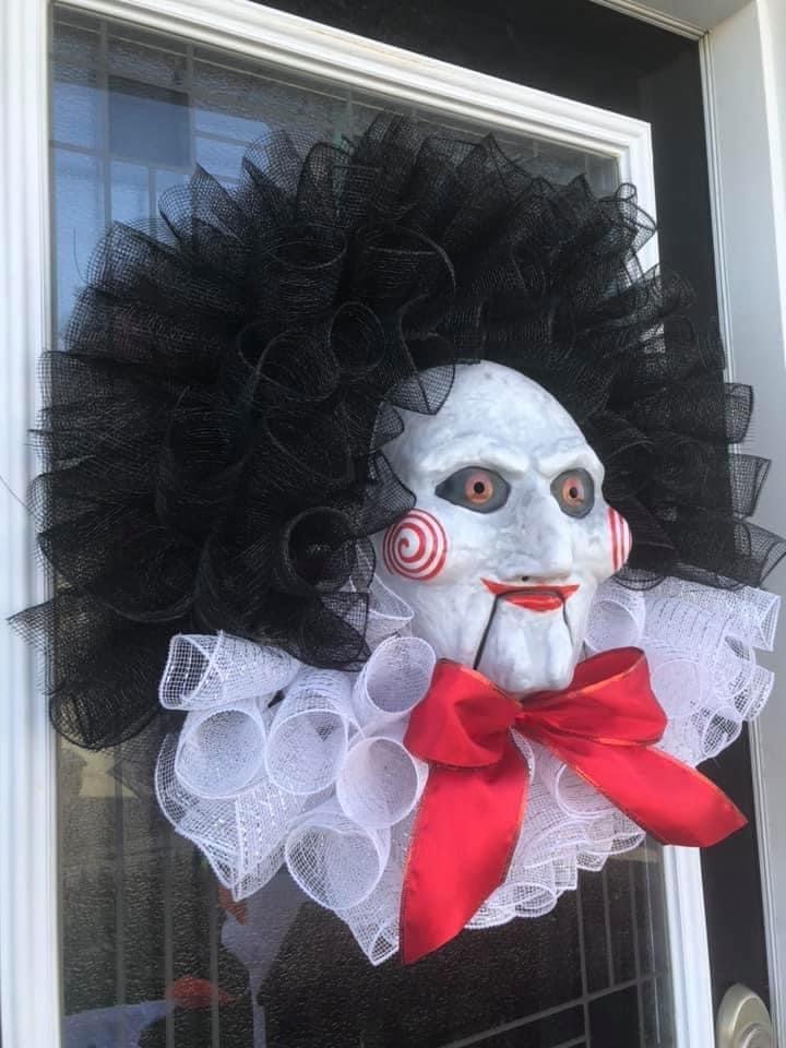 Creepy Halloween wreath on door