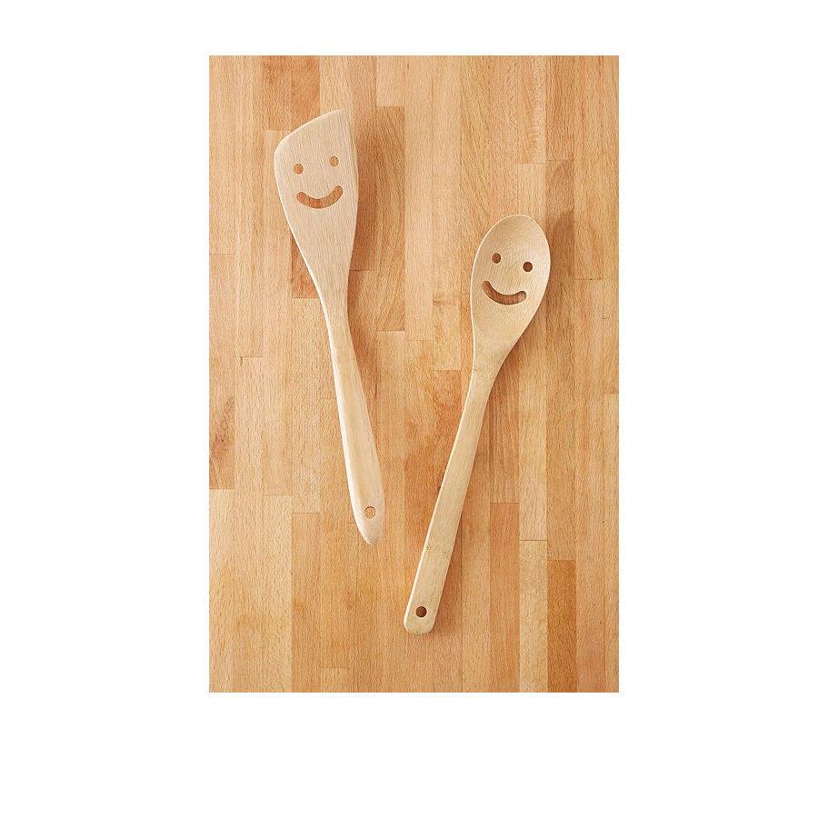 Smiley face wooden serving utensils.