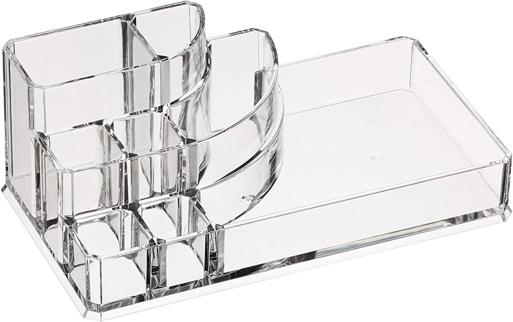 A clear plastic acrylic makeup container
