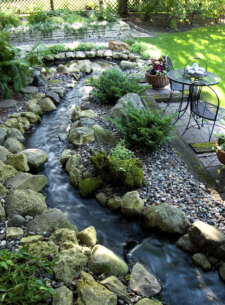 backyard rock garden with stream