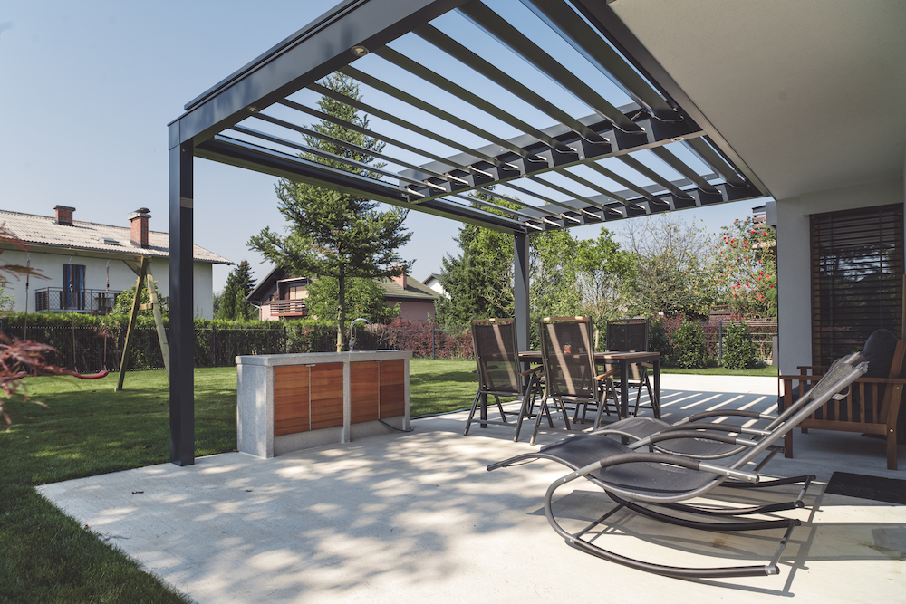 contemporary patio with pergola