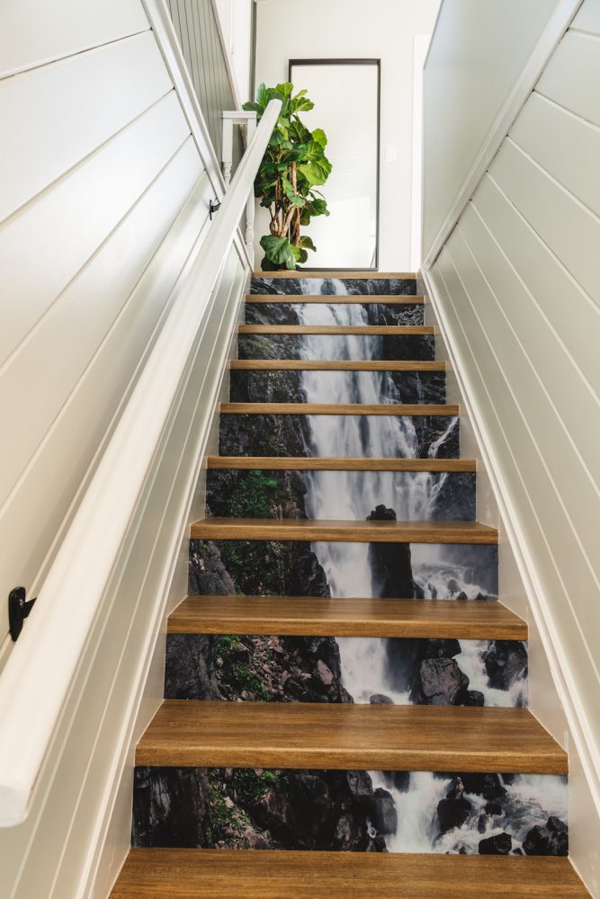 Wallpapered stair risers