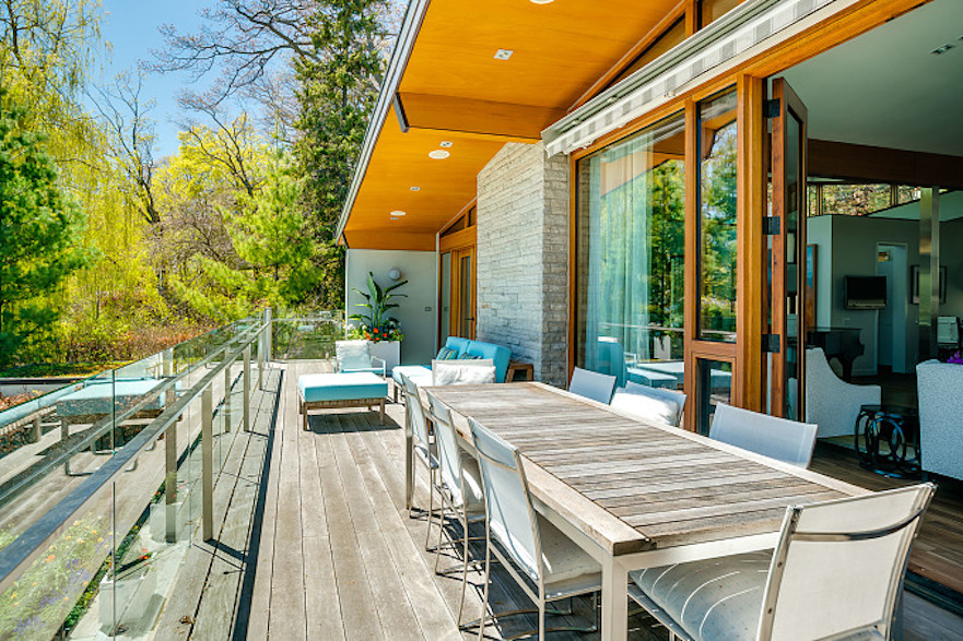 Rear deck of mid-century modern Toronto-area lakefront home