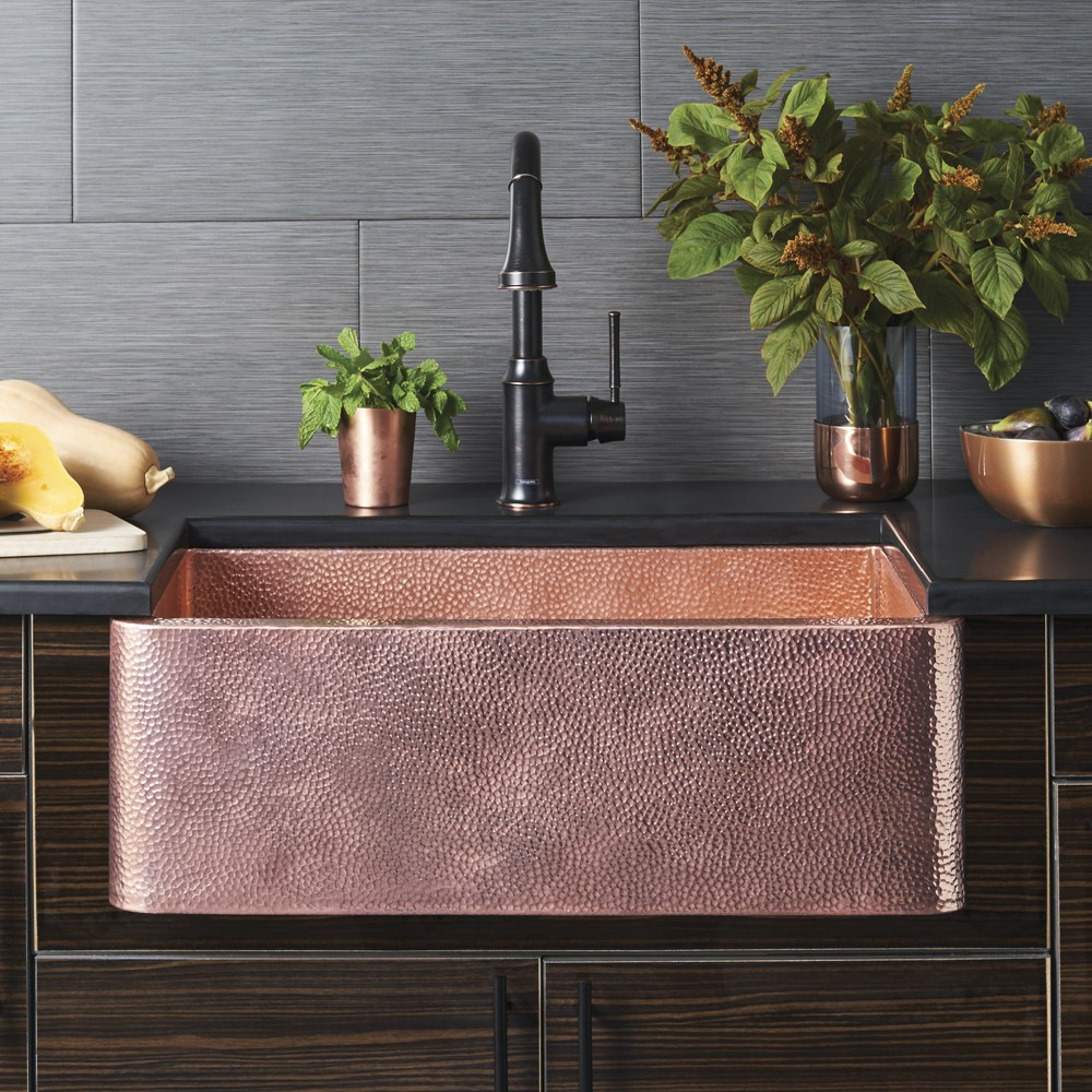 Hammered Copper Farmhouse Apron-Front Kitchen Sink