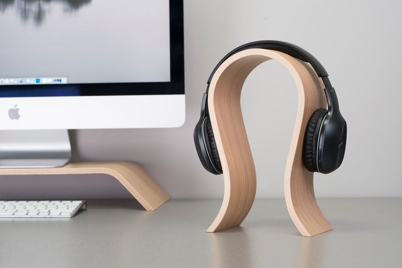 Wooden Scandinavian-inspired headphone stand