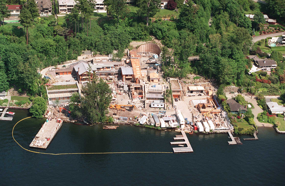An exterior shot of the 66,000-square-foot home owned by Microsoft founder Bill Gates while still under construction