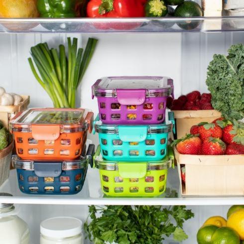 clean fridge with glass containers