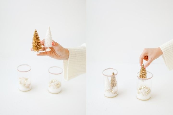 DIY Vases filled with ornaments and mini trees