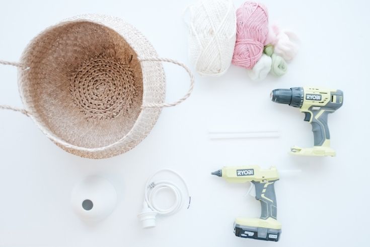 All the tools you'll need for this DIY boho-chic lampshade.