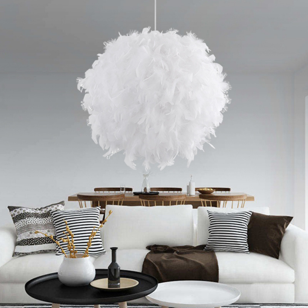 Round feathered plug in chandelier