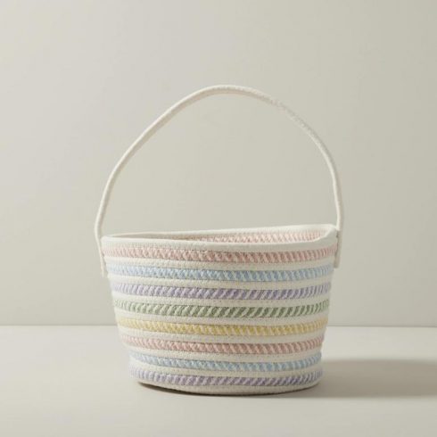 Pastel striped woven basket
