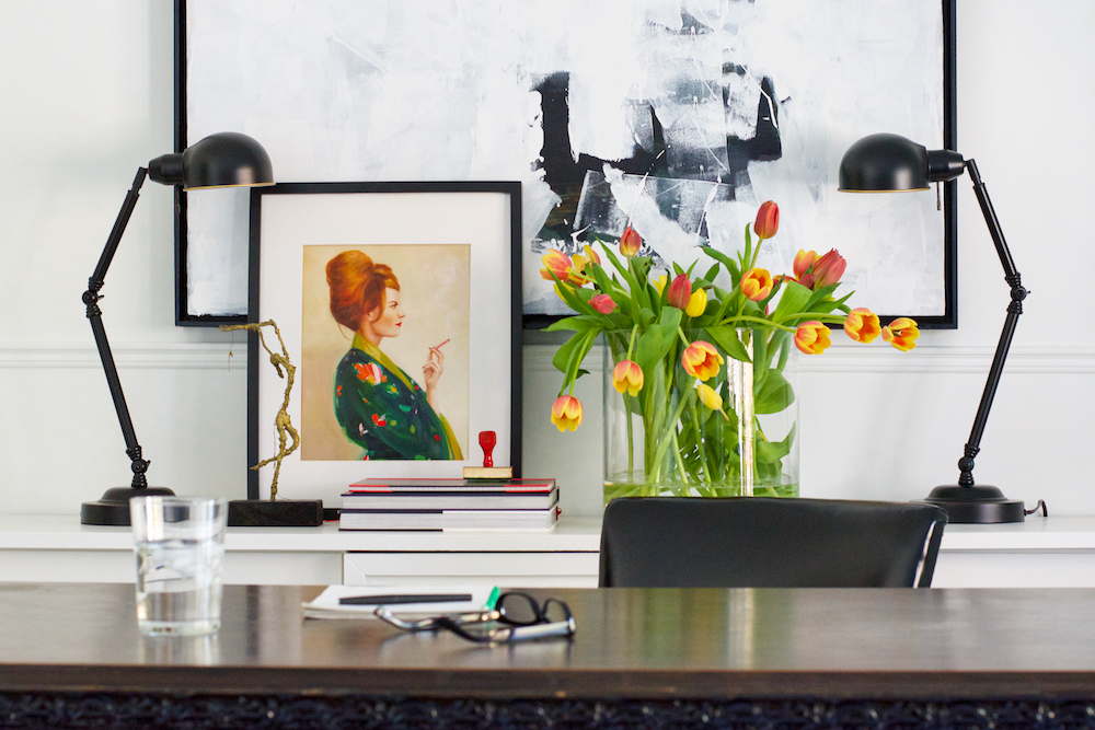 Vignette with tulips as the main event by floral designer Cynthia Zamaria